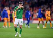 18 November 2023; Jayson Molumby of Republic of Ireland reacts after the UEFA EURO 2024 Championship qualifying group B match between Netherlands and Republic of Ireland at Johan Cruijff ArenA in Amsterdam, Netherlands. Photo by Seb Daly/Sportsfile