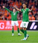 18 November 2023; Adam Idah of Republic of Ireland reacts after his goal is disallowed for offside during the UEFA EURO 2024 Championship qualifying group B match between Netherlands and Republic of Ireland at Johan Cruijff ArenA in Amsterdam, Netherlands. Photo by Stephen McCarthy/Sportsfile