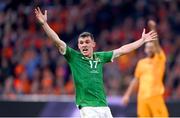 18 November 2023; Jason Knight of Republic of Ireland reacts after Adam Idah's goal is disallowed for offside during the UEFA EURO 2024 Championship qualifying group B match between Netherlands and Republic of Ireland at Johan Cruijff ArenA in Amsterdam, Netherlands. Photo by Stephen McCarthy/Sportsfile