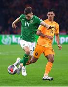 18 November 2023; Jayson Molumby of Republic of Ireland and Tijjani Reijnders of Netherlands during the UEFA EURO 2024 Championship qualifying group B match between Netherlands and Republic of Ireland at Johan Cruijff ArenA in Amsterdam, Netherlands. Photo by Stephen McCarthy/Sportsfile