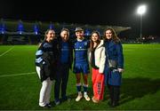 18 November 2023; Fintan Gunne of Leinster with family, from left, sister Rachel, father Pat, sister Grace and mother Emer after making his Leinster debut in  the United Rugby Championship match between Leinster and Scarlets at the RDS Arena in Dublin. Photo by Harry Murphy/Sportsfile