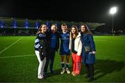18 November 2023; Fintan Gunne of Leinster with family, from left, sister Rachel, father Pat, sister Grace and mother Emer after making his Leinster debut in  the United Rugby Championship match between Leinster and Scarlets at the RDS Arena in Dublin. Photo by Harry Murphy/Sportsfile