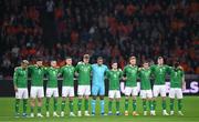 18 November 2023; Republic of Ireland players observe a minute's silence before the UEFA EURO 2024 Championship qualifying group B match between Netherlands and Republic of Ireland at Johan Cruijff ArenA in Amsterdam, Netherlands. Photo by Stephen McCarthy/Sportsfile