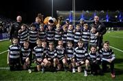 18 November 2023; The Old Belvedere team pictured with Leinster players Martin Moloney, Ed Byrne and Charlie Ngatai before the Bank of Ireland Half-Time Minis during the United Rugby Championship match between Leinster and Scarlets at the RDS Arena in Dublin. Photo by Michael P Ryan/Sportsfile Photo by Harry Murphy/Sportsfile