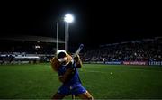 18 November 2023; Leinster mascot Leo the Lion with the Castore Cannon at half-time in United Rugby Championship match between Leinster and Scarlets at the RDS Arena in Dublin. Photo by Harry Murphy/Sportsfile