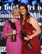 18 November 2023; Louise Ní Mhuircheartaigh of Kerry, with her mother Noreen and her TG4 Senior Players Player of the Year and her TG4 LGFA All Star awards, during the TG4 All-Ireland Ladies Football All Stars Awards banquet, in association with Lidl, at the Bonnington Dublin Hotel. Photo by Brendan Moran/Sportsfile