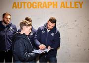 18 November 2023; Leinster player Robbie Henshaw with supporters in Autograph Alley before the United Rugby Championship match between Leinster and Scarlets at the RDS Arena in Dublin. Photo by Sam Barnes/Sportsfile