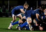 18 November 2023; Fintan Gunne of Leinster, left, during the United Rugby Championship match between Leinster and Scarlets at the RDS Arena in Dublin. Photo by Sam Barnes/Sportsfile