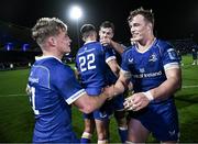 18 November 2023; Fintan Gunne and Josh van der Flier of Leinster after their side's victory in the United Rugby Championship match between Leinster and Scarlets at the RDS Arena in Dublin. Photo by Harry Murphy/Sportsfile
