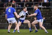 19 November 2023; Paddy McDermott of Naas in action against Oisin Hogan, left, and Enda Gaffney of St Loman's Mulligar during the AIB Leinster GAA Football Senior Club Championship Semi-Final match between St Loman's Mullingar, Mullingar, and Naas, Kildare, at TEG Cusack Park in Mullingar, Westmeath. Photo by Piaras Ó Mídheach/Sportsfile