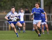 19 November 2023; Paddy McDermott of Naas in action against John Heslin of St Loman's Mullingar during the AIB Leinster GAA Football Senior Club Championship Semi-Final match between St Loman's Mullingar, Mullingar, and Naas, Kildare, at TEG Cusack Park in Mullingar, Westmeath. Photo by Piaras Ó Mídheach/Sportsfile