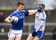 19 November 2023; John Heslin St Loman's Mullingar fends off Brian Byrne of Naas during the AIB Leinster GAA Football Senior Club Championship Semi-Final match between St Loman's Mullingar, Mullingar, and Naas, Kildare, at TEG Cusack Park in Mullingar, Westmeath. Photo by Piaras Ó Mídheach/Sportsfile