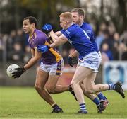 19 November 2023; Craig Dias of Kilmacud Crokes in action against Páraic McKenny of Ardee St Mary’s during the AIB Leinster GAA Football Senior Club Championship Semi-Final match between Ardee St Mary's, Louth, and Kilmacud Crokes, Dublin, at Pairc Mhuire in Ardee, Louth. Photo by Daire Brennan/Sportsfile