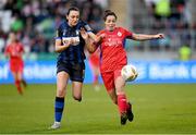 19 November 2023; Noelle Murray of Shelbourne in action against Kayleigh Shine of Athlone Town during the Sports Direct FAI Women's Cup Final match between Athlone Town and Shelbourne at Tallaght Stadium in Dublin. Photo by Stephen McCarthy/Sportsfile