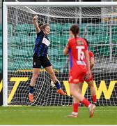 19 November 2023; Dana Scheriff of Athlone Town celebrates after scoring her side's first goal during the Sports Direct FAI Women's Cup Final match between Athlone Town and Shelbourne at Tallaght Stadium in Dublin. Photo by Stephen McCarthy/Sportsfile