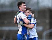 19 November 2023; Naas players Alex Beirne, left, and Tom Browne celebrate after their side's victory in the AIB Leinster GAA Football Senior Club Championship Semi-Final match between St Loman's Mullingar, Mullingar, and Naas, Kildare, at TEG Cusack Park in Mullingar, Westmeath. Photo by Piaras Ó Mídheach/Sportsfile