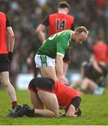 19 November 2023; David Clifford of Fossa is consoled by Donal Kelliher of Milltown-Castlemaine after the Kerry County Intermediate Football Championship Final match between Fossa and Milltown/Castlemaine at Austin Stack Park in Tralee, Kerry. Photo by David Fitzgerald/Sportsfile