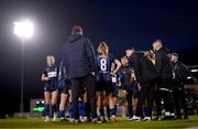 19 November 2023; Athlone Town manager Ciarán Kilduff speaks to his players before extra-time during the Sports Direct FAI Women's Cup Final match between Athlone Town and Shelbourne at Tallaght Stadium in Dublin. Photo by Stephen McCarthy/Sportsfile
