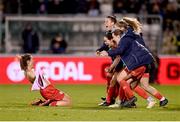 19 November 2023; Jemma Quinn of Shelbourne, left, celebrates after scoring her side's second goal during the Sports Direct FAI Women's Cup Final match between Athlone Town and Shelbourne at Tallaght Stadium in Dublin. Photo by Stephen McCarthy/Sportsfile