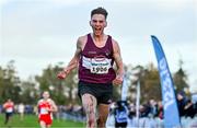 19 November 2023; Cormac Dalton of Mullingar Harriers AC, Westmeath, celebrates on his way to winning the Mens Senior 9000m during the 123.ie National Senior & Even Age Cross Country Championships at Gowran Demesne in Kilkenny. Photo by Ben McShane/Sportsfile