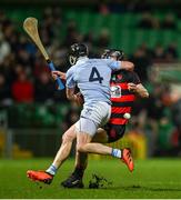 19 November 2023; Kevin Mahony of Ballygunner, right, is tackled by Cathal King of Na Piarsaigh during the AIB Munster GAA Hurling Senior Club Championship Semi-Final match between Na Piarsaigh, Limerick, and Ballygunner, Waterford, at TUS Gaelic Grounds in Limerick. Photo by Brendan Moran/Sportsfile