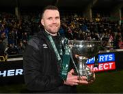 19 November 2023; Athlone Town manager Ciarán Kilduff celebrates with the FAI Cup following the Sports Direct FAI Women's Cup Final match between Athlone Town and Shelbourne at Tallaght Stadium in Dublin. Photo by Stephen McCarthy/Sportsfile