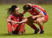 19 November 2023; Alex Kavanagh of Shelbourne is consoled by team-mate Jemma Quinn, right, after the Sports Direct FAI Women's Cup Final match between Athlone Town and Shelbourne at Tallaght Stadium in Dublin. Photo by Stephen McCarthy/Sportsfile