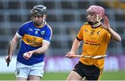 19 November 2023; Tadhg Gallagher of Kiladangan in action against Michael O'Loughlin of Clonlara during the AIB Munster GAA Hurling Senior Club Championship Semi-Final match between Kiladangan, Tipperary, and Clonlara, Clare, at FBD Semple Stadium in Thurles, Tipperary. Photo by Stephen Marken/Sportsfile