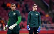 18 November 2023; Republic of Ireland goalkeepers Mark Travers, right, and Gavin Bazunu before the UEFA EURO 2024 Championship qualifying group B match between Netherlands and Republic of Ireland at Johan Cruijff ArenA in Amsterdam, Netherlands. Photo by Seb Daly/Sportsfile