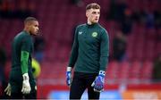18 November 2023; Republic of Ireland goalkeepers Mark Travers, right, and Gavin Bazunu before the UEFA EURO 2024 Championship qualifying group B match between Netherlands and Republic of Ireland at Johan Cruijff ArenA in Amsterdam, Netherlands. Photo by Seb Daly/Sportsfile