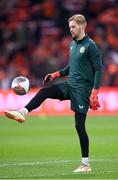18 November 2023; Republic of Ireland goalkeeper Caoimhin Kelleher before the UEFA EURO 2024 Championship qualifying group B match between Netherlands and Republic of Ireland at Johan Cruijff ArenA in Amsterdam, Netherlands. Photo by Seb Daly/Sportsfile