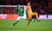 18 November 2023; Daley Blind of Netherlands in action against Jamie McGrath of Republic of Ireland during the UEFA EURO 2024 Championship qualifying group B match between Netherlands and Republic of Ireland at Johan Cruijff ArenA in Amsterdam, Netherlands. Photo by Seb Daly/Sportsfile