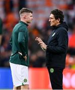 18 November 2023; Republic of Ireland coach Keith Andrews and Evan Ferguson before the UEFA EURO 2024 Championship qualifying group B match between Netherlands and Republic of Ireland at Johan Cruijff ArenA in Amsterdam, Netherlands. Photo by Stephen McCarthy/Sportsfile