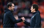 18 November 2023; Republic of Ireland coach John O'Shea and coach Keith Andrews, right, before the UEFA EURO 2024 Championship qualifying group B match between Netherlands and Republic of Ireland at Johan Cruijff ArenA in Amsterdam, Netherlands. Photo by Stephen McCarthy/Sportsfile