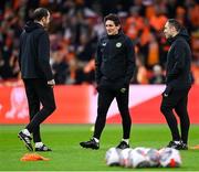 18 November 2023; Republic of Ireland coach Keith Andrews with coach John O'Shea, left, and coach Stephen Rice, right, before the UEFA EURO 2024 Championship qualifying group B match between Netherlands and Republic of Ireland at Johan Cruijff ArenA in Amsterdam, Netherlands. Photo by Stephen McCarthy/Sportsfile