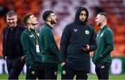 18 November 2023; Adam Idah of Republic of Ireland with team-mates, from left, Jayson Molumby, Troy Parrott and Alan Browne before the UEFA EURO 2024 Championship qualifying group B match between Netherlands and Republic of Ireland at Johan Cruijff ArenA in Amsterdam, Netherlands. Photo by Stephen McCarthy/Sportsfile