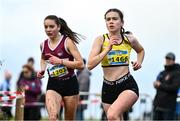 19 November 2023; Lucy O'flynn of Bandon AC, Cork, right, and Ailbhe O'farrell of Mullingar Harriers AC, Westmeath, competing in the Womens U18 & Junior 5000m during the 123.ie National Senior & Even Age Cross Country Championships at Gowran Demesne in Kilkenny. Photo by Ben McShane/Sportsfile