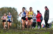 19 November 2023; Fiona Everard of Bandon AC, Cork, right, and Danielle Donegan of Tullamore Harriers AC, Offaly, competing in the Womens Senior 9000m during the 123.ie National Senior & Even Age Cross Country Championships at Gowran Demesne in Kilkenny. Photo by Ben McShane/Sportsfile