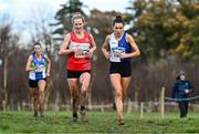 19 November 2023; Mary Mulhare of Portlaoise AC, Laois, left, and Danielle Donegan of Tullamore Harriers AC, Offaly, competing in the Womens Senior 9000m during the 123.ie National Senior & Even Age Cross Country Championships at Gowran Demesne in Kilkenny. Photo by Ben McShane/Sportsfile