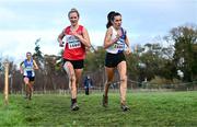 19 November 2023; Mary Mulhare of Portlaoise AC, Laois, left, and Danielle Donegan of Tullamore Harriers AC, Offaly, competing in the Womens Senior 9000m during the 123.ie National Senior & Even Age Cross Country Championships at Gowran Demesne in Kilkenny. Photo by Ben McShane/Sportsfile