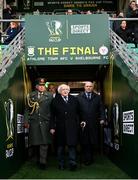 19 November 2023; President of Ireland Michael D Higgins and FAI President Gerry McAnaney, right, before the Sports Direct FAI Women's Cup Final match between Athlone Town and Shelbourne at Tallaght Stadium in Dublin. Photo by Stephen McCarthy/Sportsfile