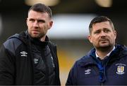 19 November 2023; Athlone Town manager Ciarán Kilduff and club secretary David Dully before the Sports Direct FAI Women's Cup Final match between Athlone Town and Shelbourne at Tallaght Stadium in Dublin. Photo by Stephen McCarthy/Sportsfile