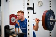 20 November 2023; Ciarán Frawley during a gym session on the Leinster Rugby 12 Counties Tour at the South East Technological University in Carlow. Photo by Harry Murphy/Sportsfile