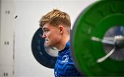 20 November 2023; Fintan Gunne during a gym session on the Leinster Rugby 12 Counties Tour at the South East Technological University in Carlow. Photo by Harry Murphy/Sportsfile