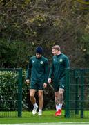 20 November 2023; James McClean, right, and Jayson Molumby arrive for a Republic of Ireland training session at the FAI National Training Centre in Abbotstown, Dublin. Photo by Stephen McCarthy/Sportsfile