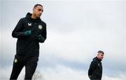 20 November 2023; Manager Stephen Kenny and Adam Idah during a Republic of Ireland training session at the FAI National Training Centre in Abbotstown, Dublin. Photo by Stephen McCarthy/Sportsfile