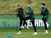 20 November 2023; Evan Ferguson with Alan Browne, left, and Matt Doherty, right, during a Republic of Ireland training session at the FAI National Training Centre in Abbotstown, Dublin. Photo by Stephen McCarthy/Sportsfile