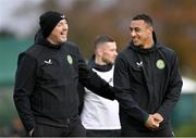 20 November 2023; Adam Idah and Colum O’Neill, athletic therapist, during a Republic of Ireland training session at the FAI National Training Centre in Abbotstown, Dublin. Photo by Stephen McCarthy/Sportsfile