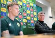 20 November 2023; Manager Stephen Kenny and James McClean during a Republic of Ireland press conference at FAI Headquarters in Abbotstown, Dublin. Photo by Stephen McCarthy/Sportsfile