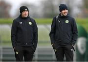 20 November 2023; Colum O’Neill, athletic therapist, and coach John O'Shea, right, during a Republic of Ireland training session at the FAI National Training Centre in Abbotstown, Dublin. Photo by Stephen McCarthy/Sportsfile